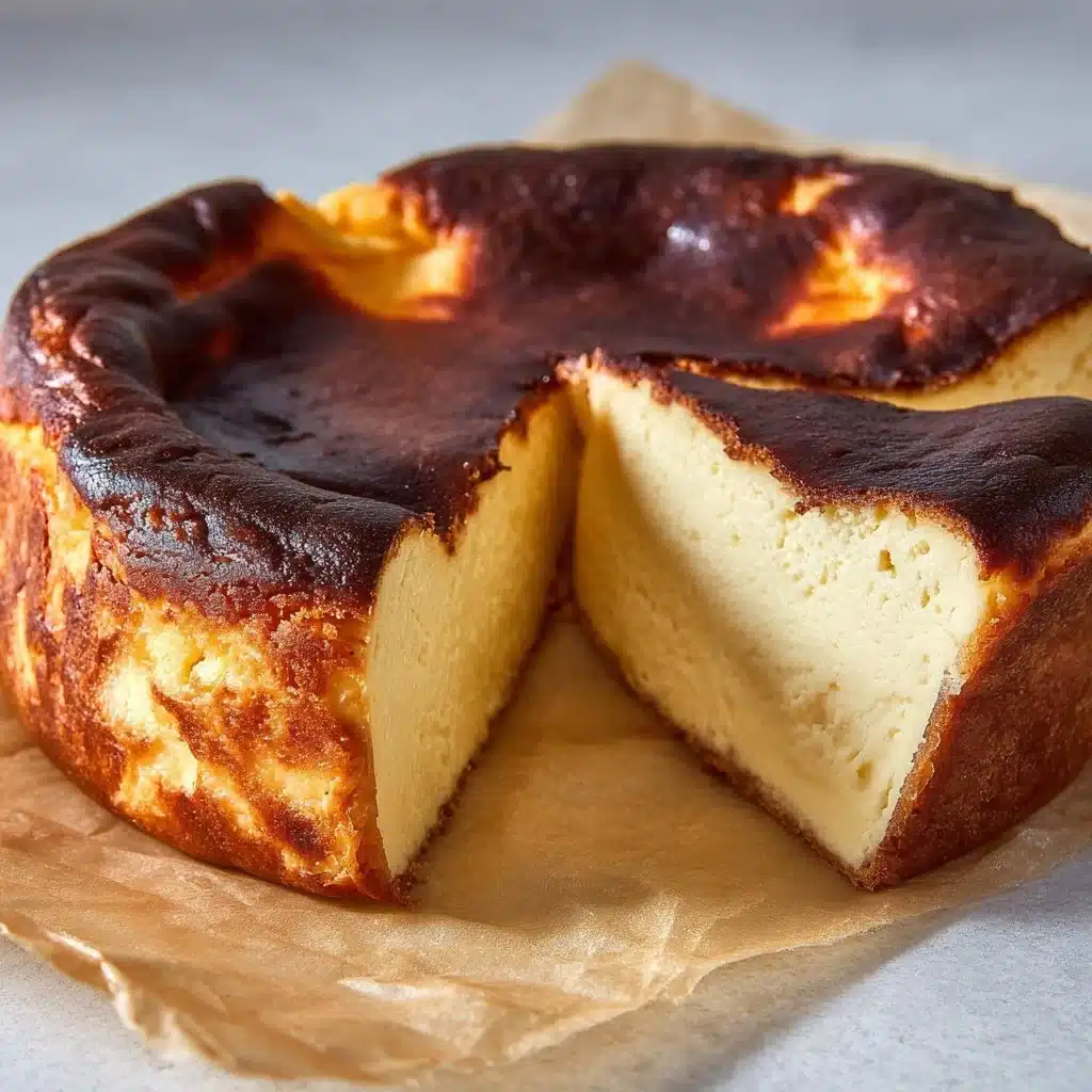 Delicious Basque Burnt Cheesecake with a caramelized top on a white plate