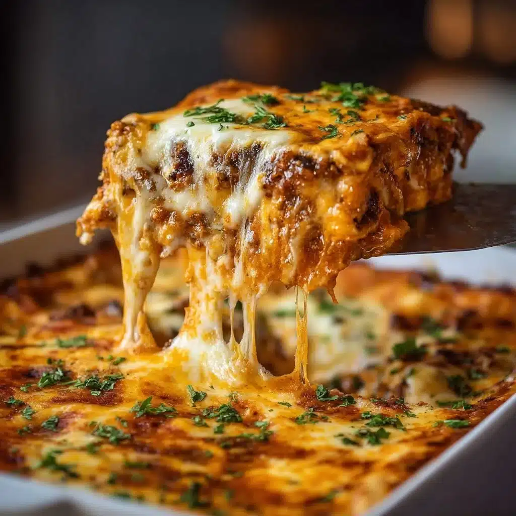 Delicious Beef Enchilada Casserole topped with cheese and garnished with cilantro