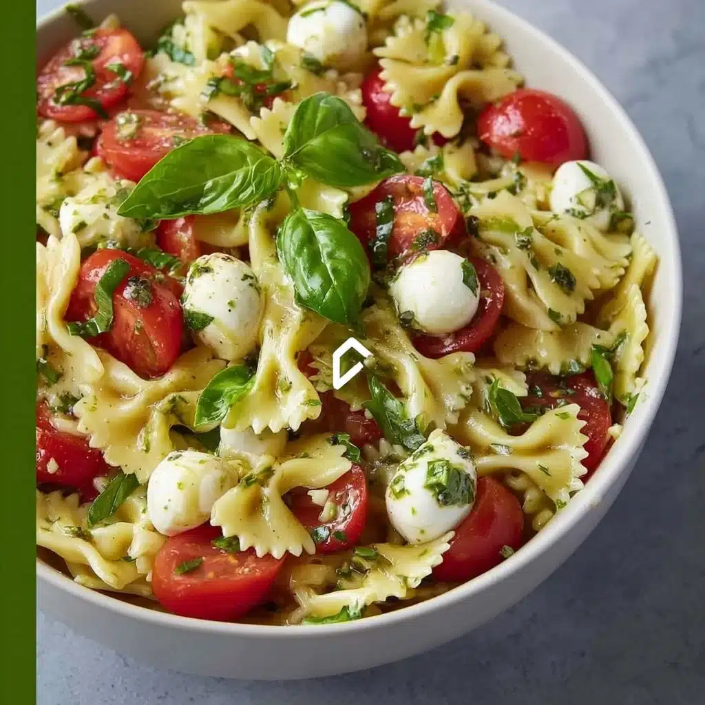 Colorful Bow Tie Pasta Salad with fresh vegetables and dressing