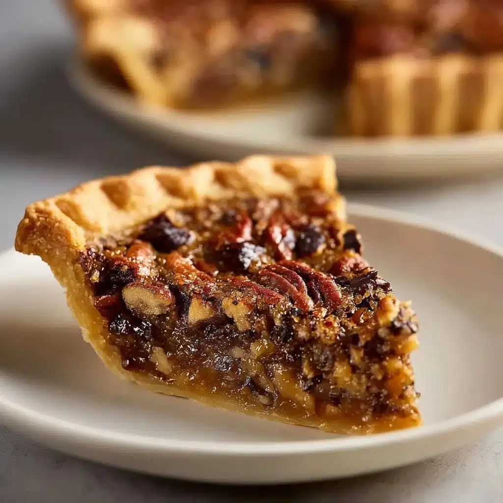 Delicious slice of easy chocolate pecan pie on a plate