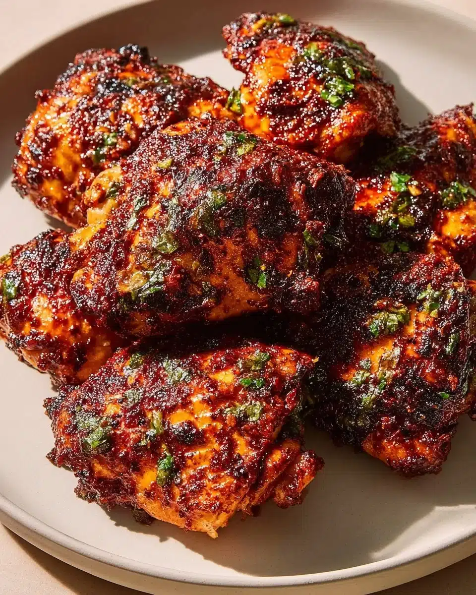 Delicious plate of Harissa Chicken garnished with fresh herbs
