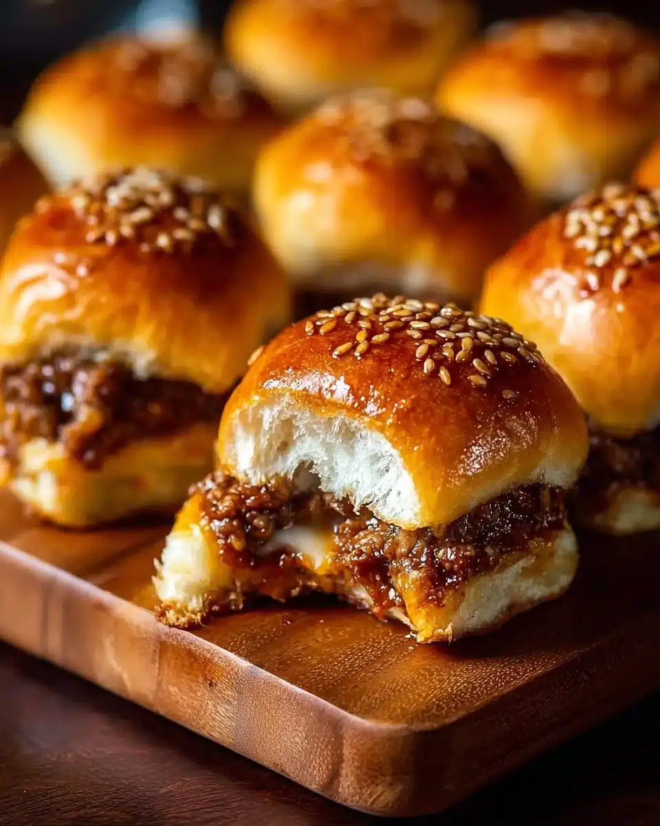 Plate of juicy cheeseburger sliders with toppings and sides