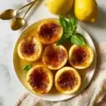 Delicious Lemon Brûlée Posset dessert with caramelized sugar crust