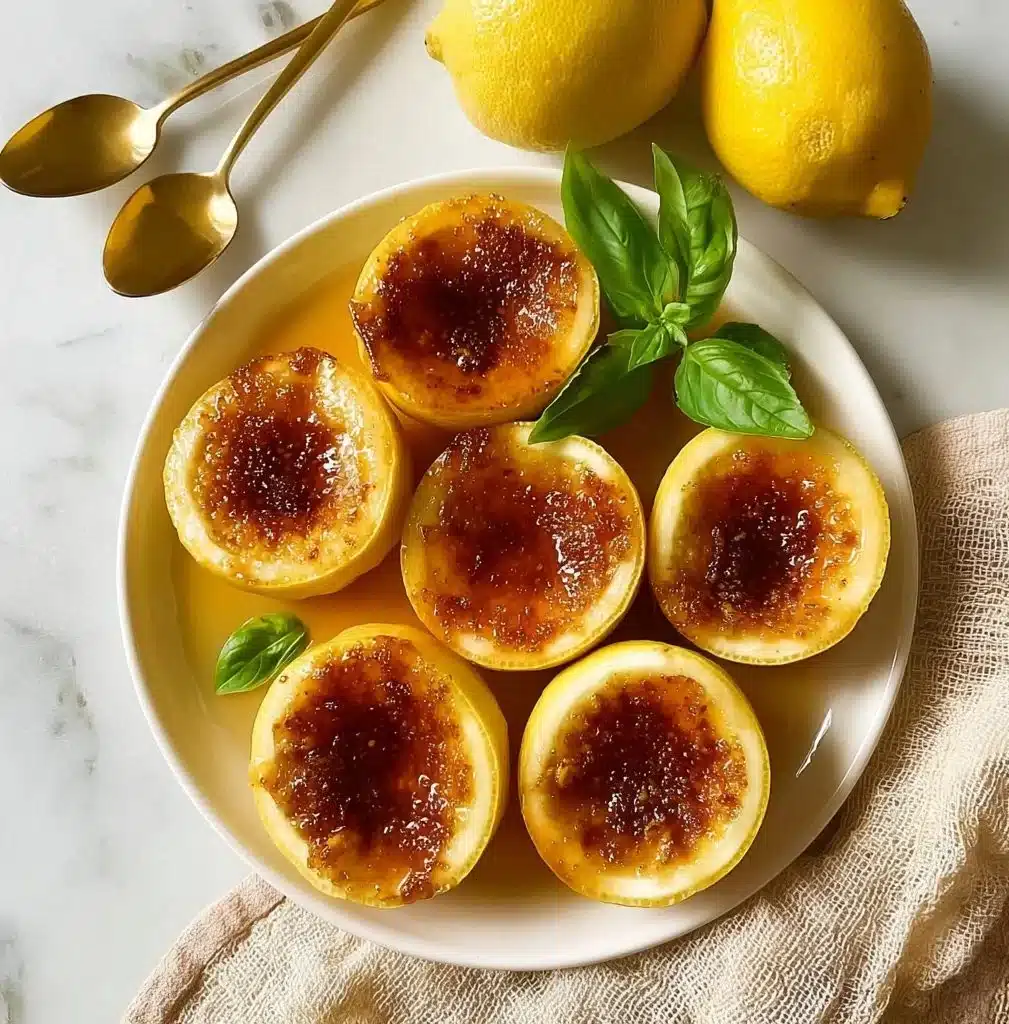 Delicious Lemon Brûlée Posset dessert with caramelized sugar crust