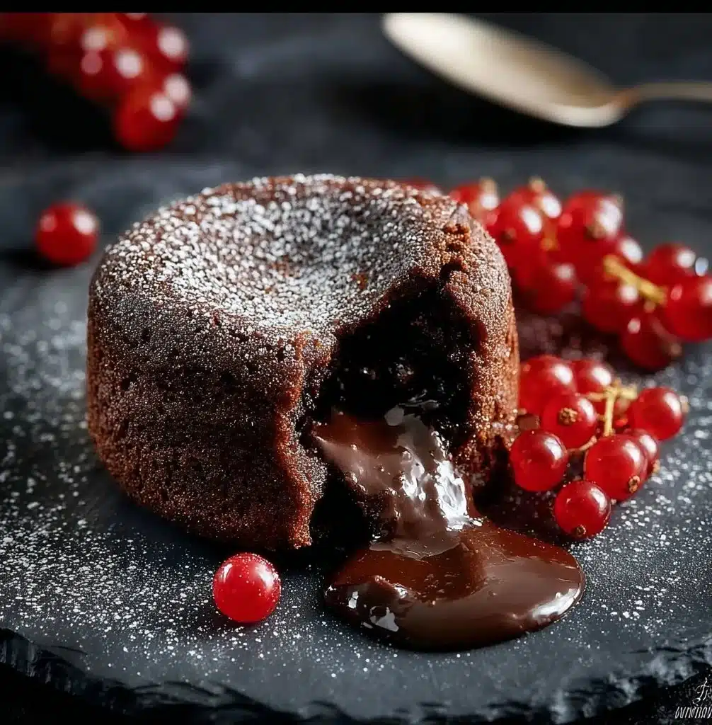 Delicious molten chocolate lava cake with a gooey center served on a plate
