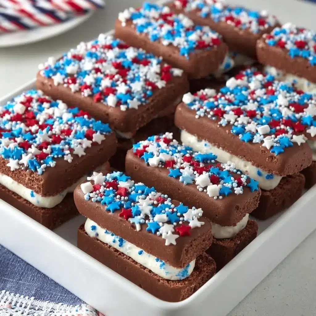 Patriotic ice cream sandwiches with red, white, and blue layers