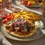 Delicious Shawarma-Style Chicken served with fresh vegetables and sauce