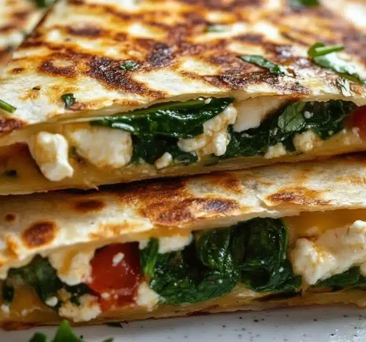 Spinach and feta quesadillas served with salsa and fresh herbs