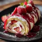 Delicious strawberry cheesecake rolls with cream filling and fresh strawberries