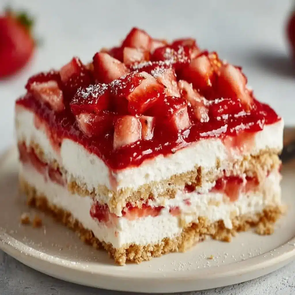 Strawberry Cream Cheese Icebox Cake with fresh strawberries and cream
