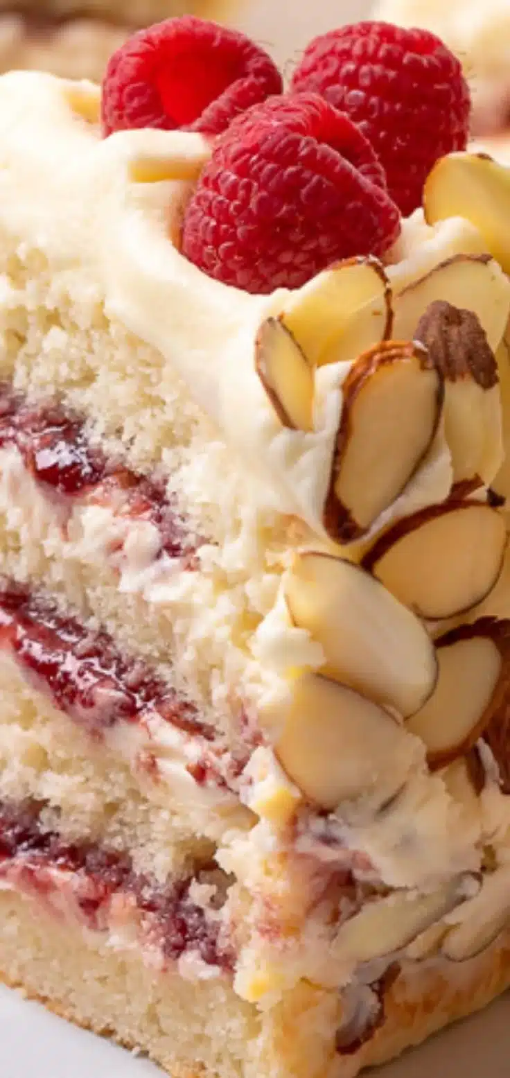 White Chocolate Almond Raspberry Cake
